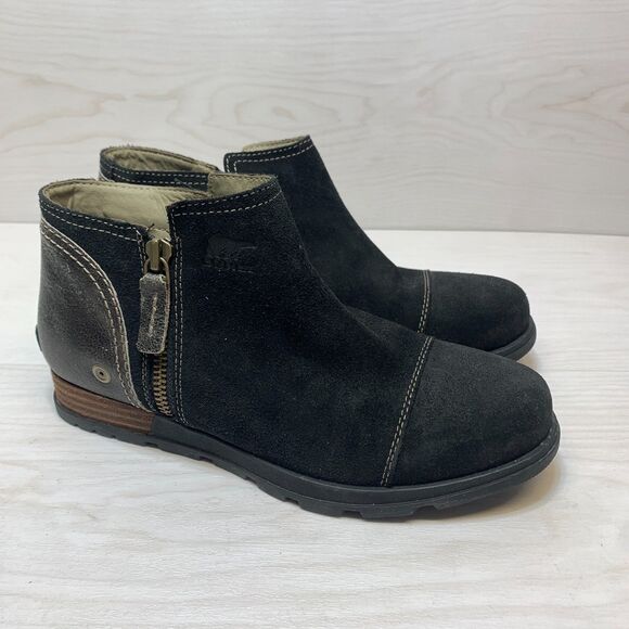 Sorel Shoes - Sorel Major Low Ankle Boots Womens Size 9 Black Suede Side Zip Round Toe Comfort